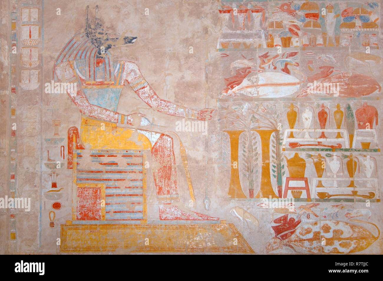 Fresken, Totentempel der Königin Hatschepsut, Luxor Tempel Komplex, UNESCO-Weltkulturerbe, Theben, Luxor Stockfoto