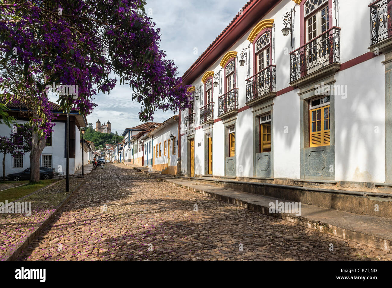 Stein gepflasterten Straße, Mariana, Minas Gerais, Brasilien Stockfoto