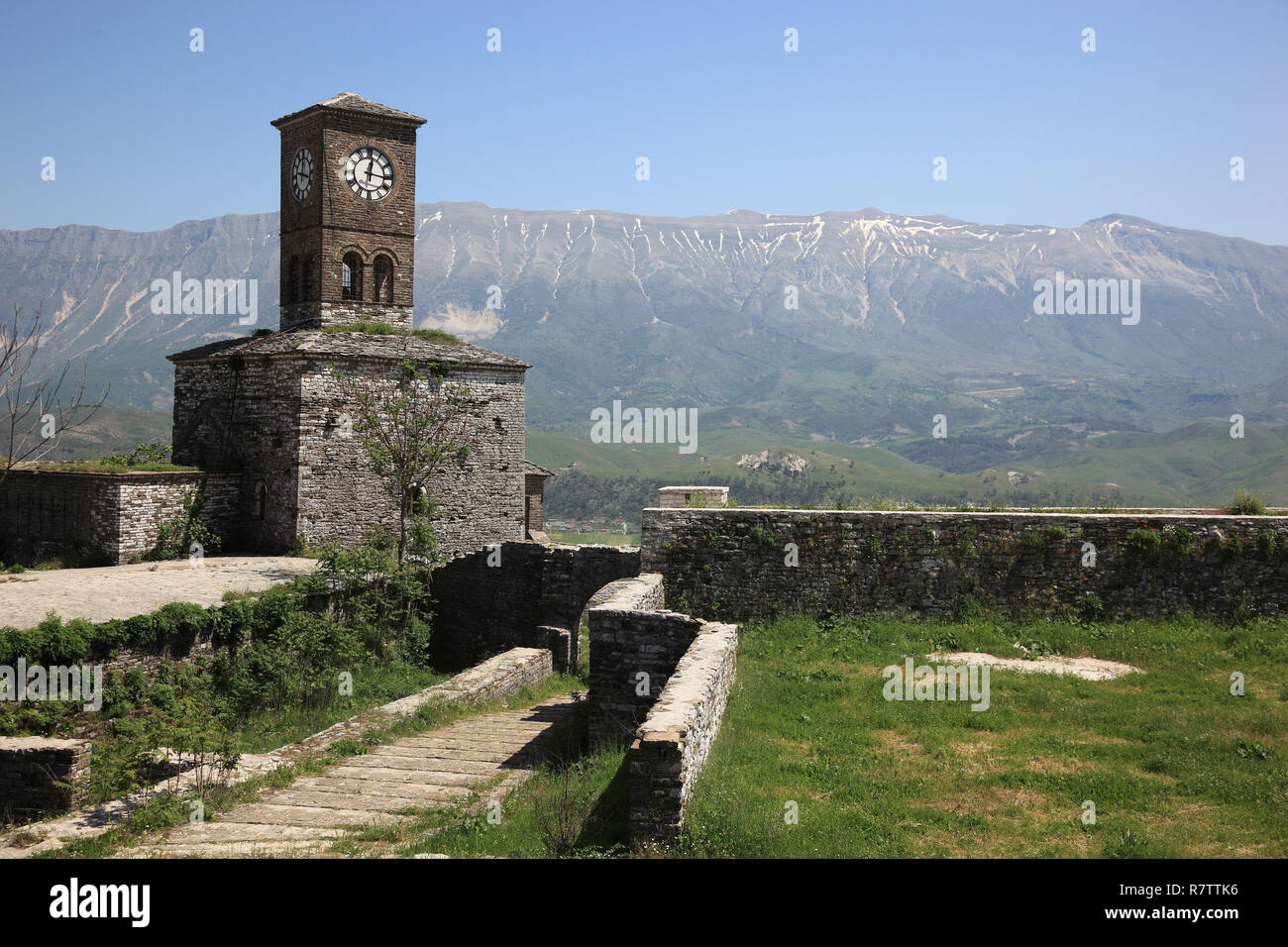 Turm der Festung, Gjirokaster, Gjirokastër County, Albanien Stockfoto