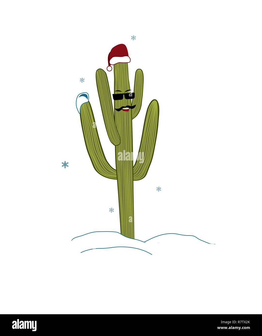 Weihnachten in tropischem Klima Konzept. Als hipster Weihnachtsbaum mit weihnachtsmütze Kaktus. Stock Vektor