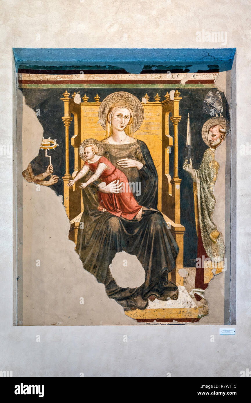 Madonna thront und Heiligen (Madonna in trono e Santi), 1383, im Dom von Arezzo, Toskana, Italien Stockfoto