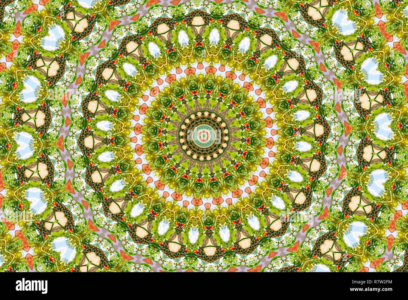 Organische abstrakte Kaleidoskop Muster Hintergrund, bunte reflektierende Spiegelung Hintergrund als Grafik Design Element Stockfoto