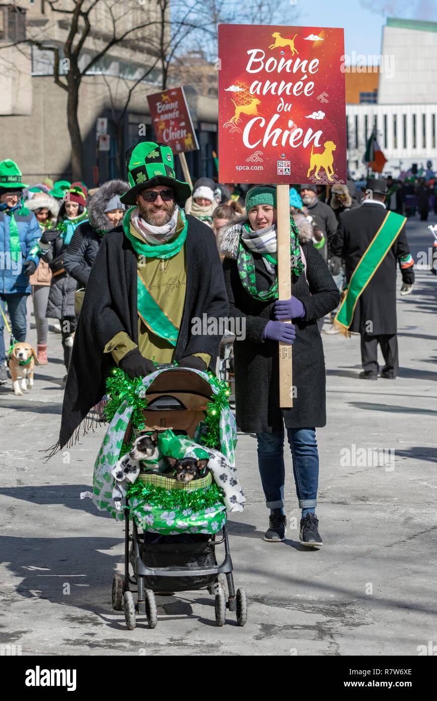 Kanada, Quebec, Montreal, St. Patrick's Day und St. Patrick's Day Parade in den Straßen der Stadt Stockfoto