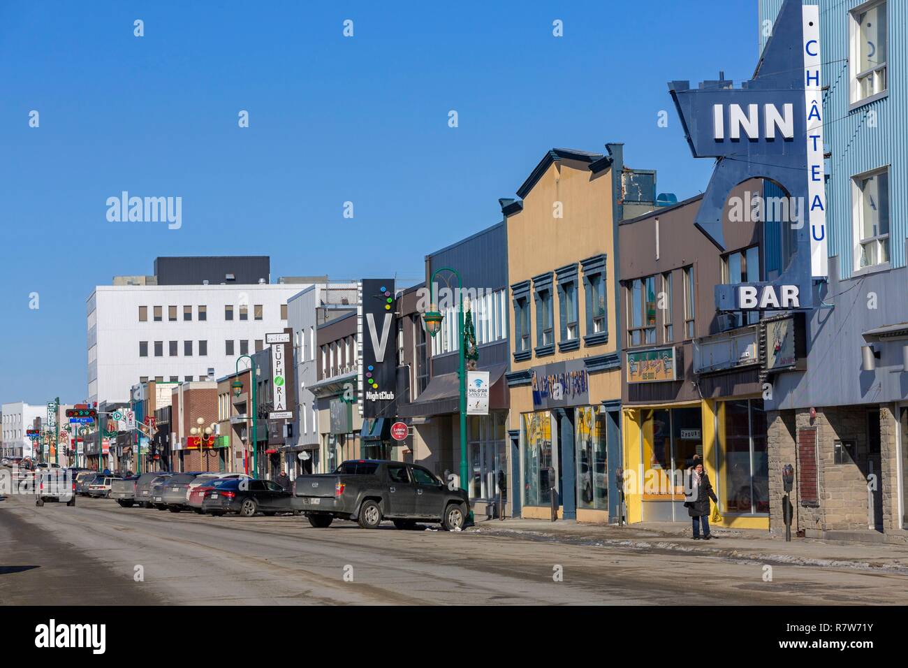 Kanada, Provinz Quebec, Abitibi Témiscamingue Region Abitibi, Val d'Or, 3. Avenue, Einkaufsstraße der Stadt. Stockfoto Kanada, Provinz Quebec, Abitibi Témiscamingue Region Abitibi, Val d'Or, 3. Avenue, Einkaufsstraße der Stadt. Stockfoto