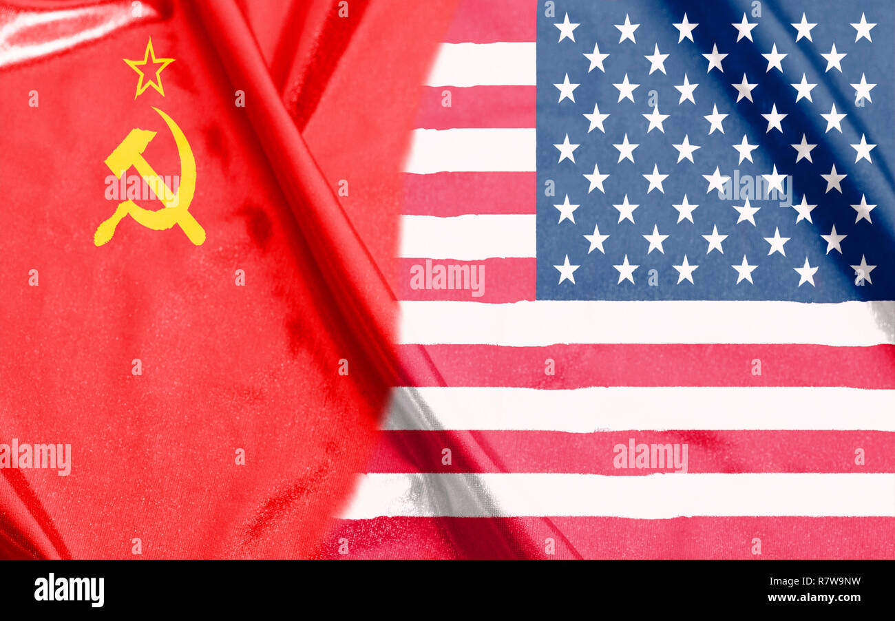 USA und UDSSR Hälfte flags zusammen Stockfoto