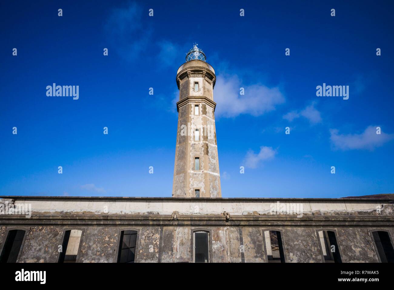 Portugal, Azoren, Faial Island, Capelinhos, Capelinhos Vulkanausbruch Website, Leuchtturm Stockfoto
