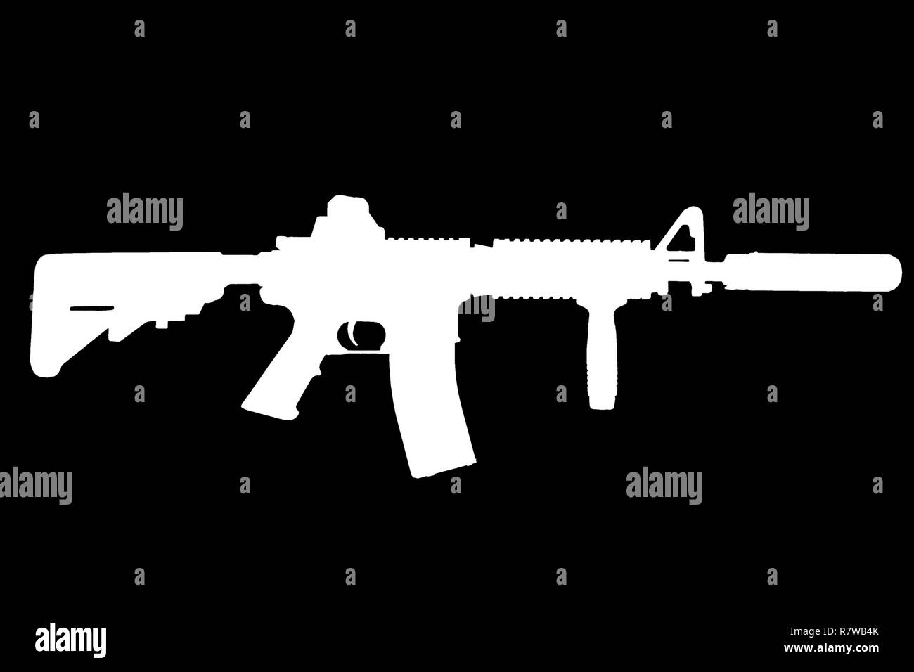 M4 mit Suppressordiode - Special forces Gewehr schwarze Silhouette Stockfoto