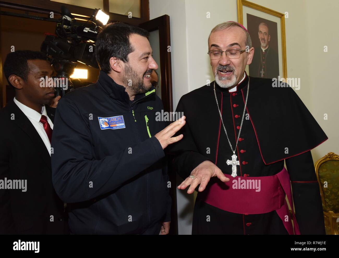 Foto LaPresse/Stefano Cavicchi 11/12/2018 Gerusalemme - israele Politica Matteo Salvini ein Gerusalemme con il Patriarca Pierbattista PizzaballaNella Foto: Matteo Salvini e Pierbattista Pizzaballa Stockfoto