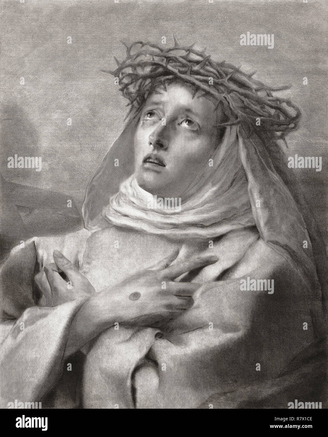 Die hl. Katharina von Siena, 1347-1380. Katholische Philosoph und Theologe. Aus dem 18. Jahrhundert von Giovanni Drucken Marco Pitteri, nach einem Gemälde von Giovanni Battista Tiepolo. Stockfoto