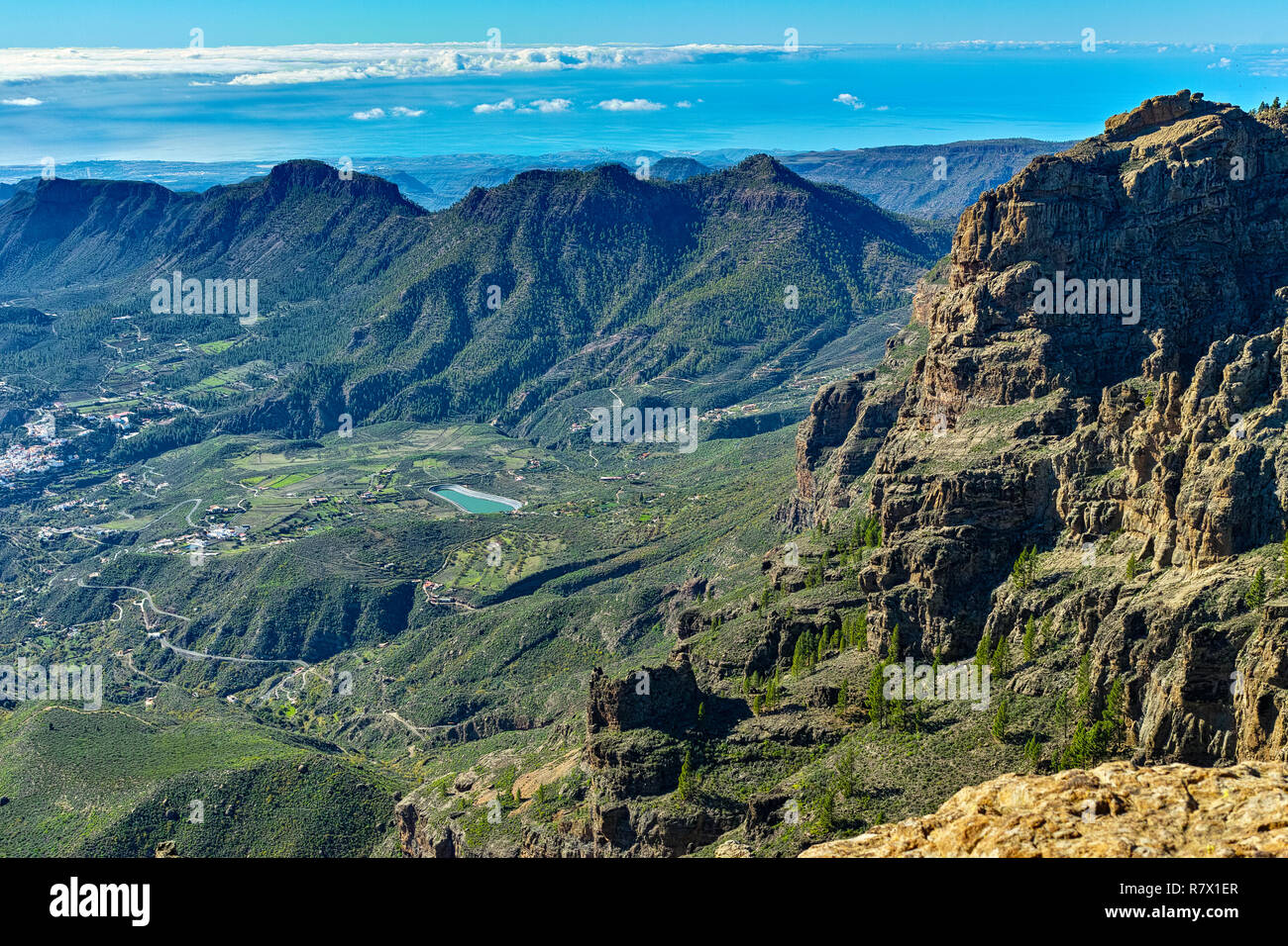 Gran Canaria Insel Berge und Täler Landschaft, Blick vom höchsten Gipfel Pico de las Nieves Stockfoto