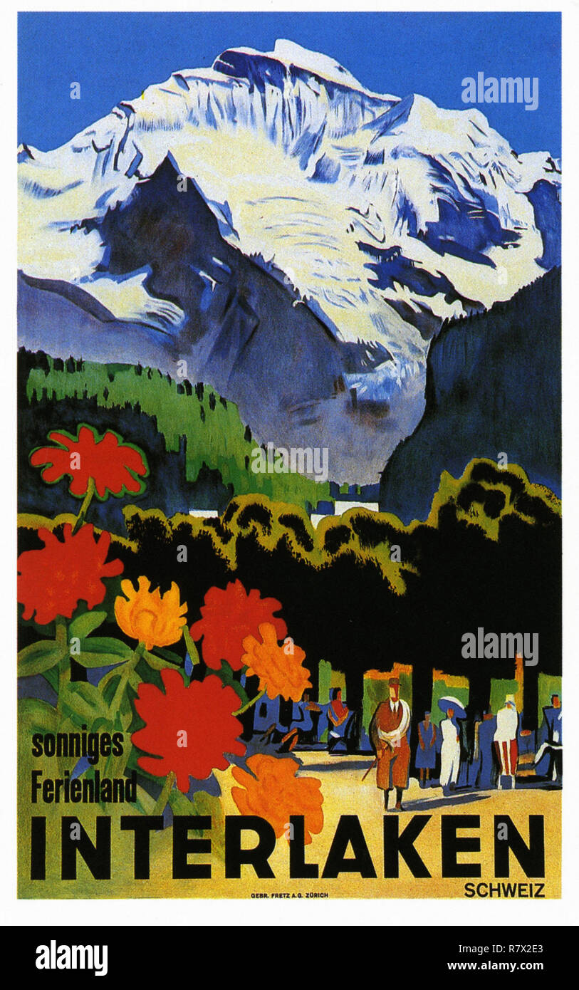 Interlaken Schweiz - Vintage Travel Poster Stockfoto