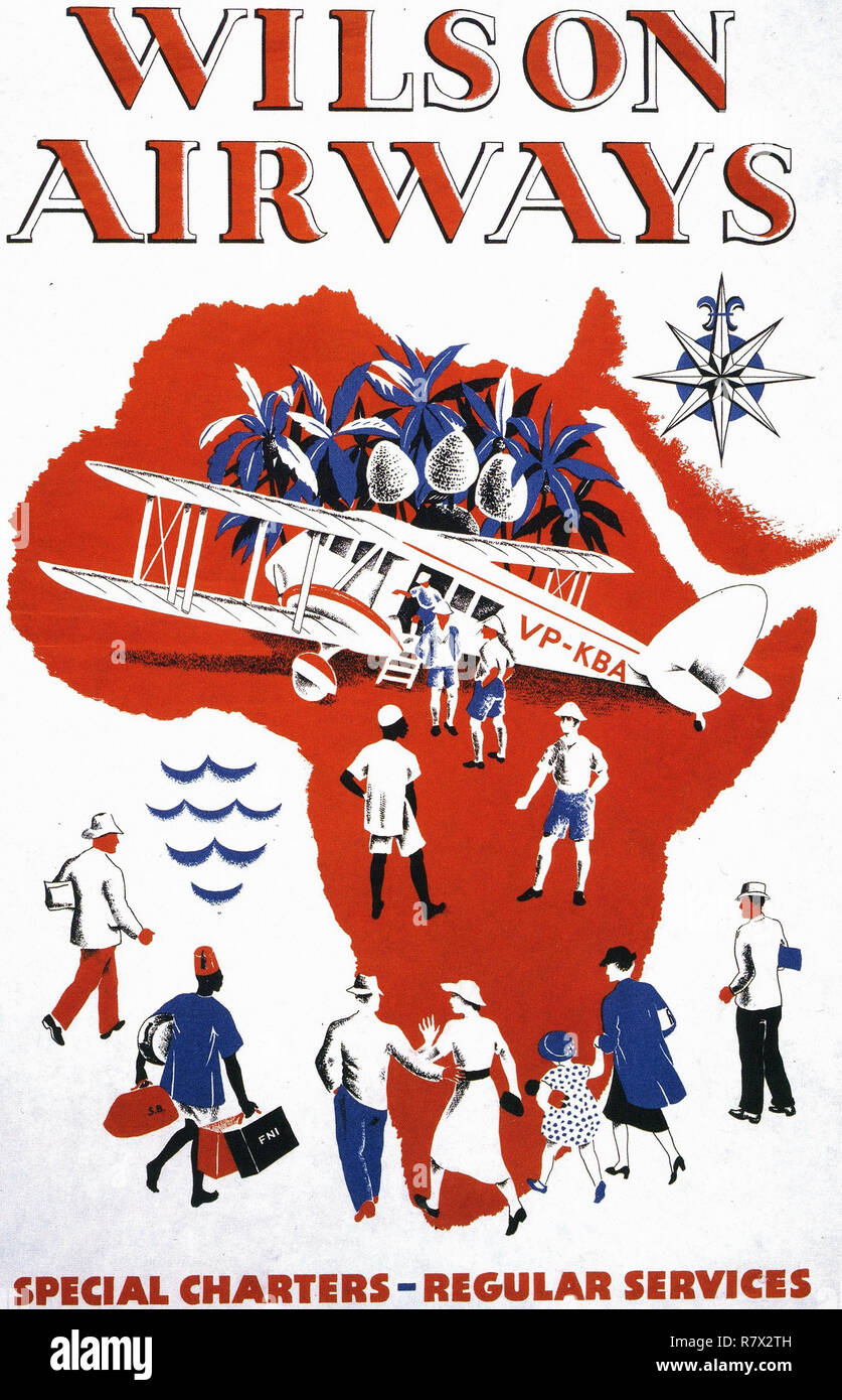 Wilson Airways Afrika - Vintage Travel Poster Stockfoto