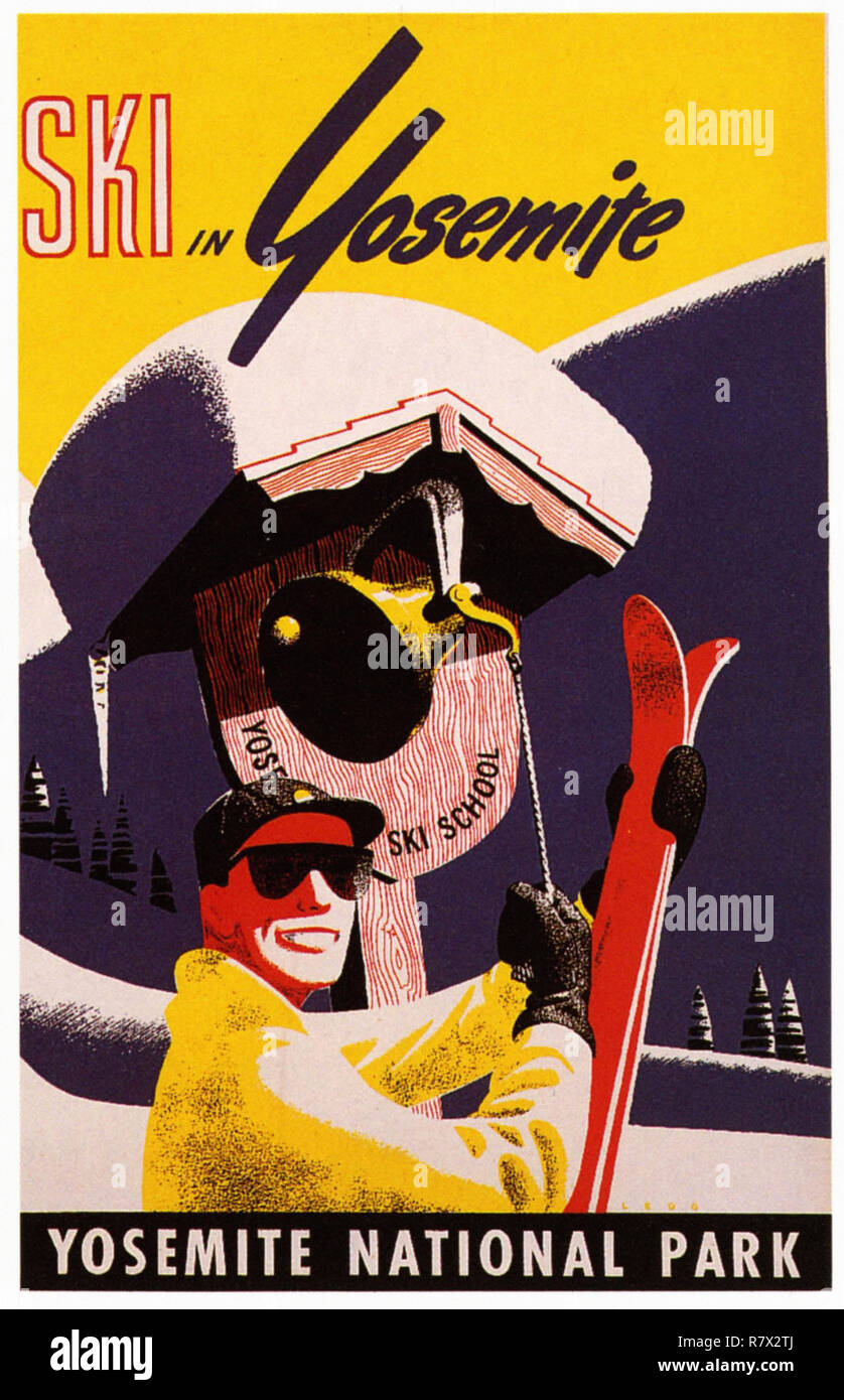 Ski in Yosemite - Vintage Travel Poster Stockfoto