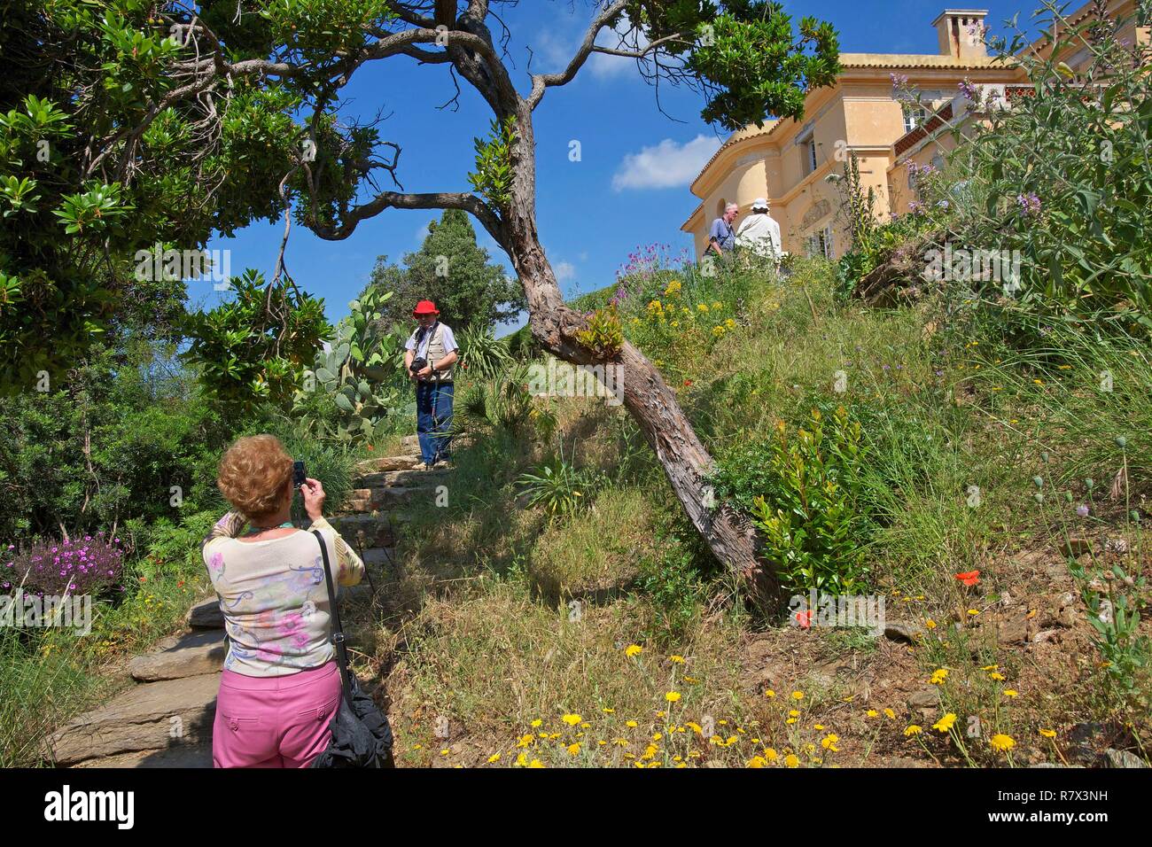Frankreich, Var, Rayol Canadel Sur Mer, Domäne von Rayol, Garten mit Essenzen aus allen Zonen der mediterranen Welt Ökosystem, Hotel am Meer Stockfoto