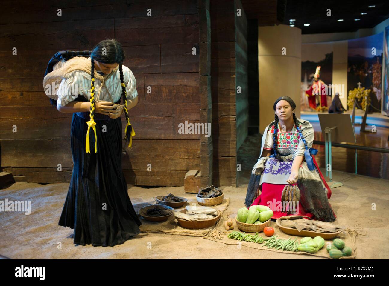 Mexiko, Mexiko City, Nationalmuseum für Anthropologie, Szenen des täglichen Lebens einer indigenen Gruppe Stockfoto