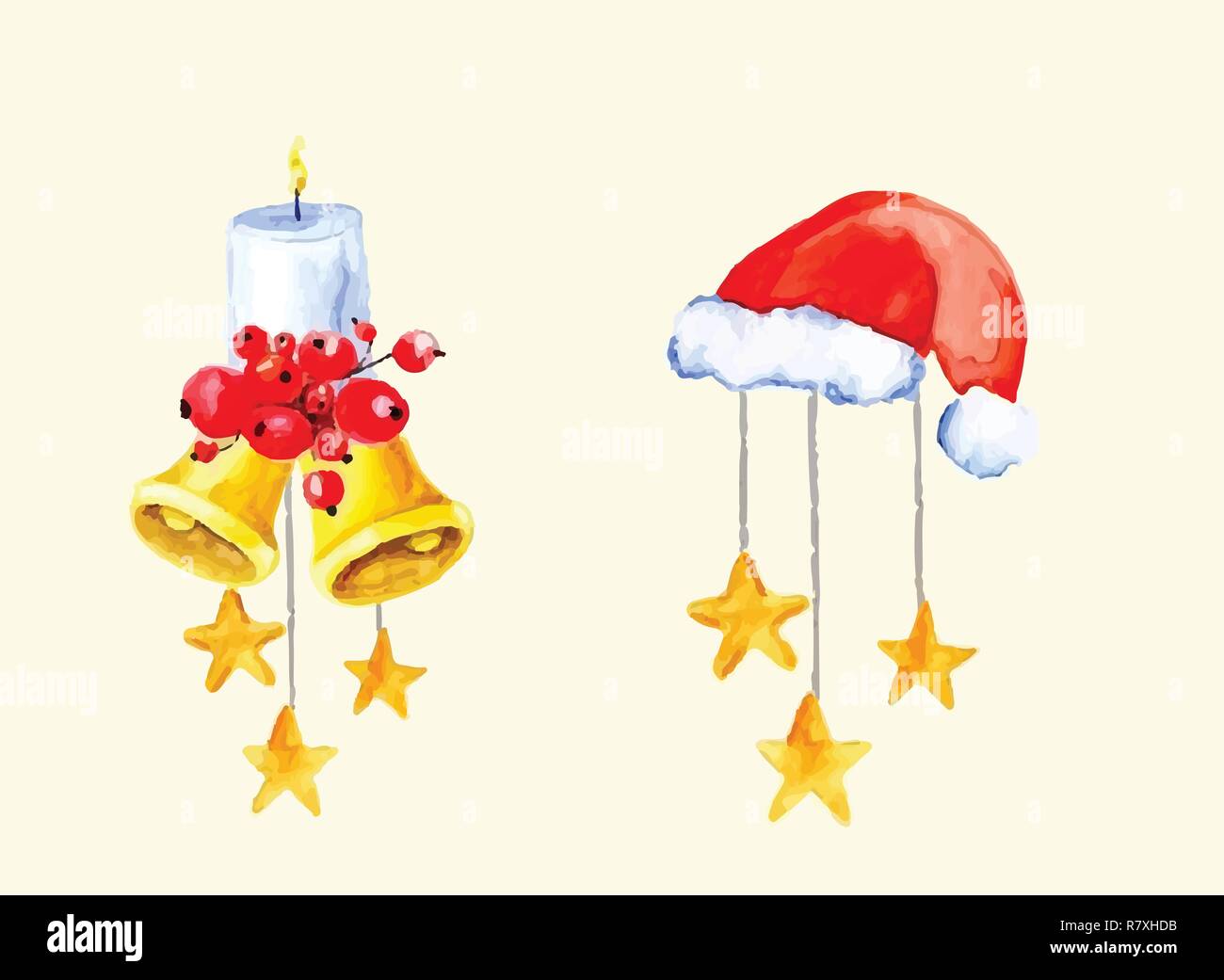 Christmas Bells. Aquarell Abbildung Stock Vektor