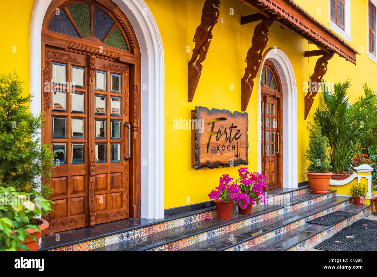 Inde, Bundesstaat Kerala, Kochi (Cochin), Fort Kochi (Cochin) Bezirk, Forte Kochi Boutique Hotel Stockfoto