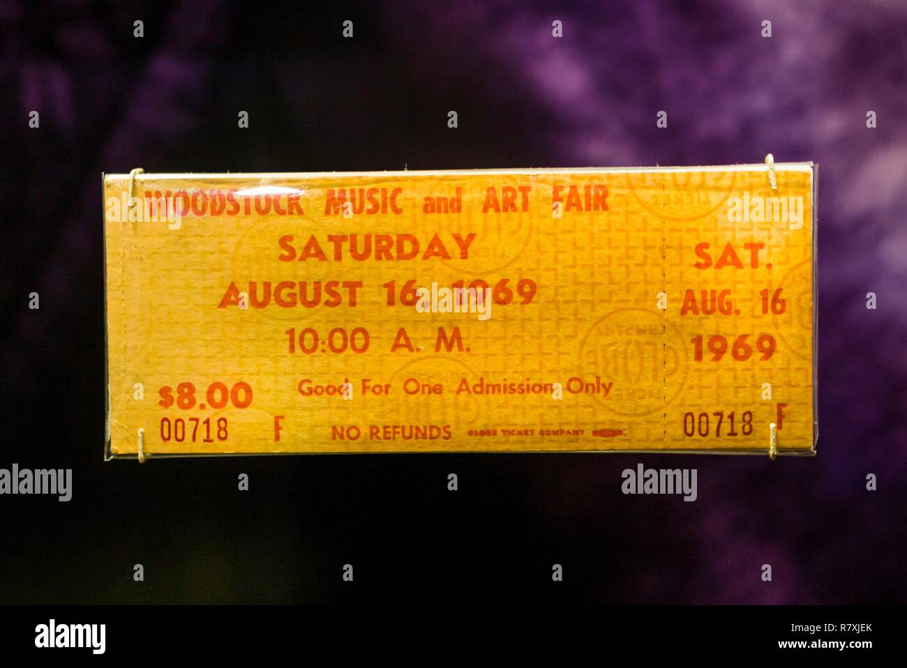 United States, New York, Catskill Mountains, Bethel, Standort der 1969 Woodstock Festival, das Museum in Bethel Woods, Festival Ticket Stockfoto