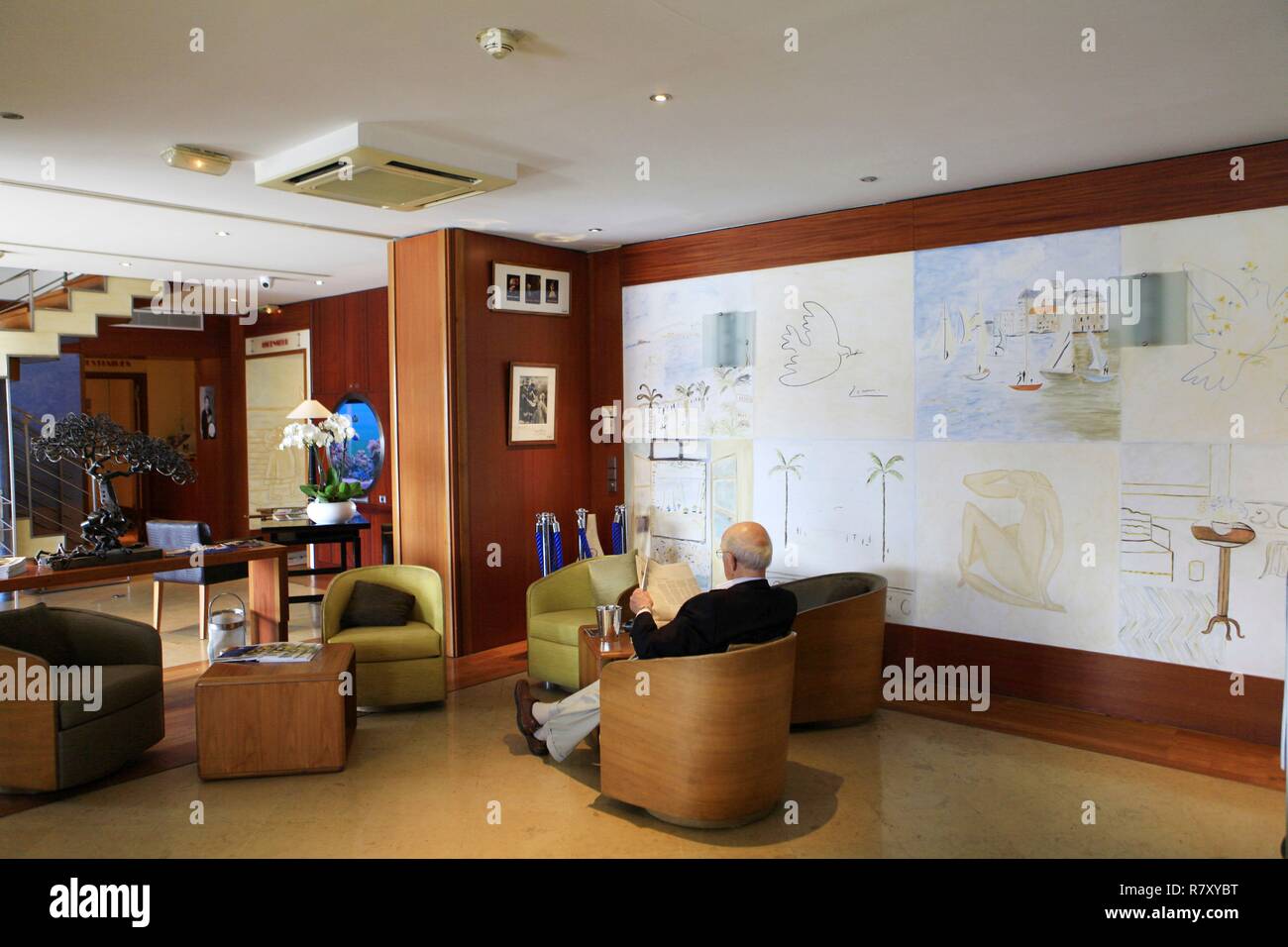 Frankreich, Alpes Maritimes, Villefranche-sur-Mer, das Welcome Hotel, Home Hafen von Cocteau, schrieb er Oedipus Rex für Strawinsky, der orphée Stück und die Gedichte von Opera Stockfoto