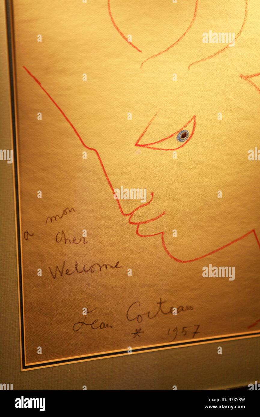 Frankreich, Alpes Maritimes, Villefranche-sur-Mer, das Welcome Hotel, Home Hafen von Cocteau, schrieb er Oedipus Rex für Strawinsky, der orphée Stück und die Gedichte von Opera Stockfoto