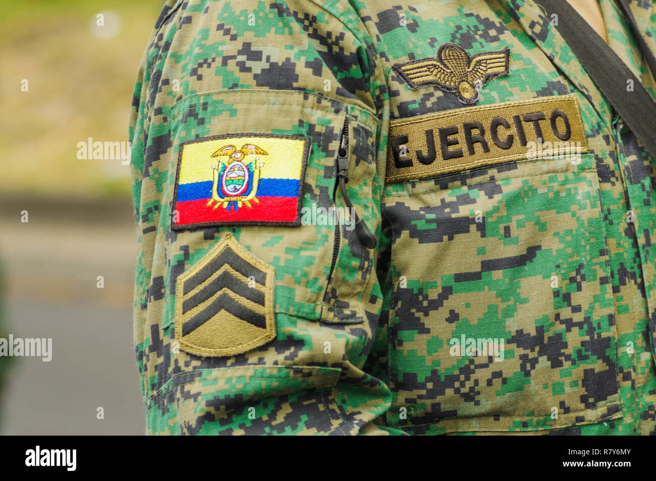 Quito, Ecuador - September 03, 2018: in der Nähe von selektiven Fokus der Mann in Uniform während der Diablada Festival Stockfoto