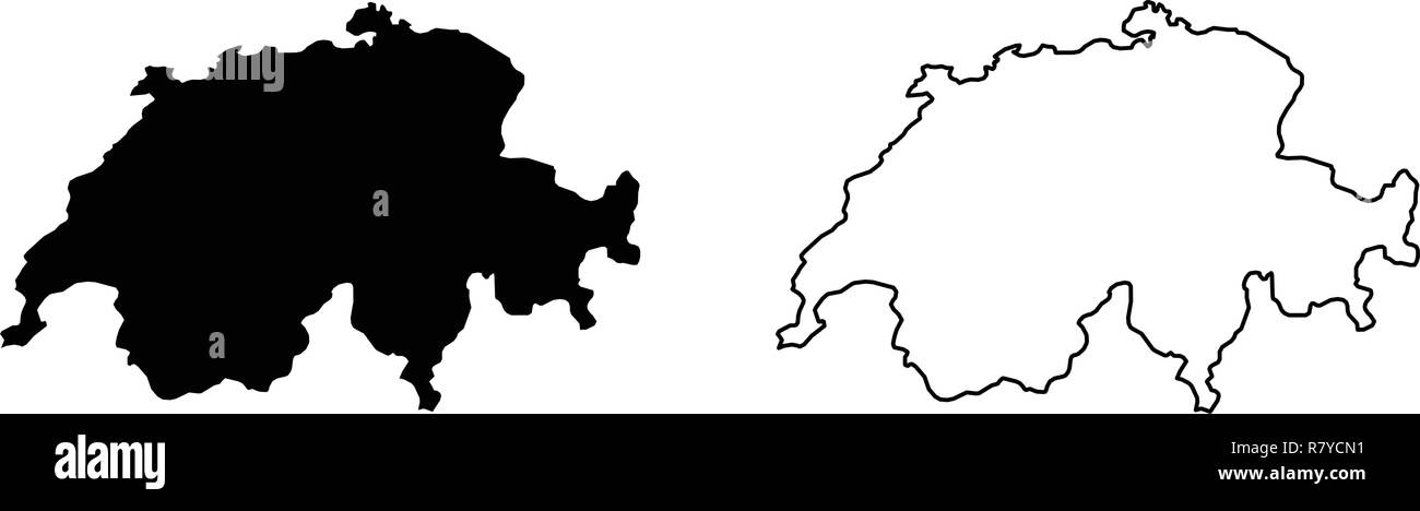 Einfach (Nur scharfe Ecken) Karte der Schweiz vektor Zeichnung. Mercator-projektion. Gefüllt und Outline Version. Stock Vektor