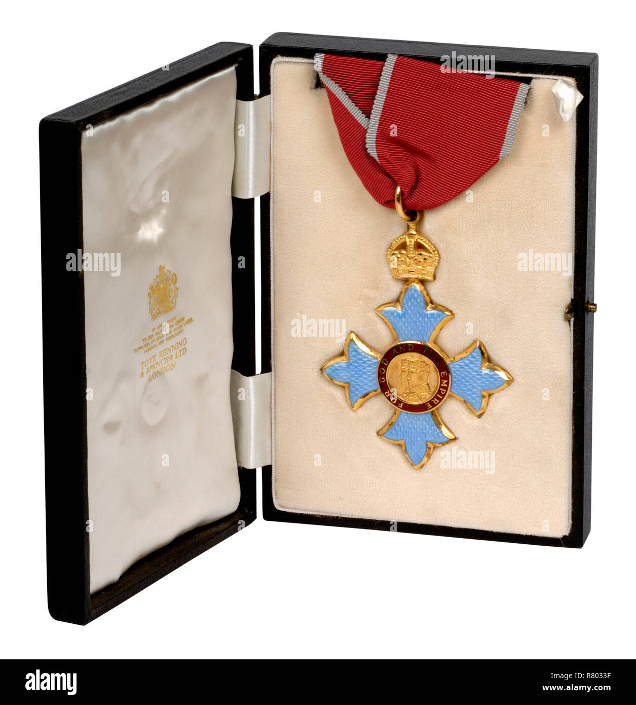CBE oder Kommandant der meisten ausgezeichnete Ordnung des britischen Reiches Medaille in einem Feld Präsentation Stockfoto