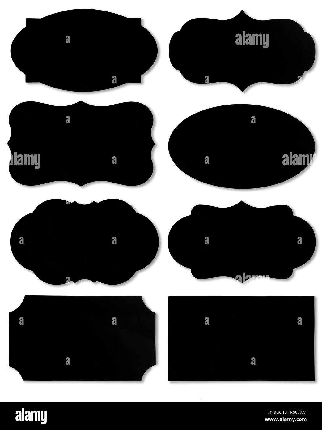 Bunte Reihe von verschiedenen Variablen und sprechblase wie eine Wolke auf leerem weißem Hintergrund. Sammlung von Black Label andere Form mit Kopie spa Stockfoto