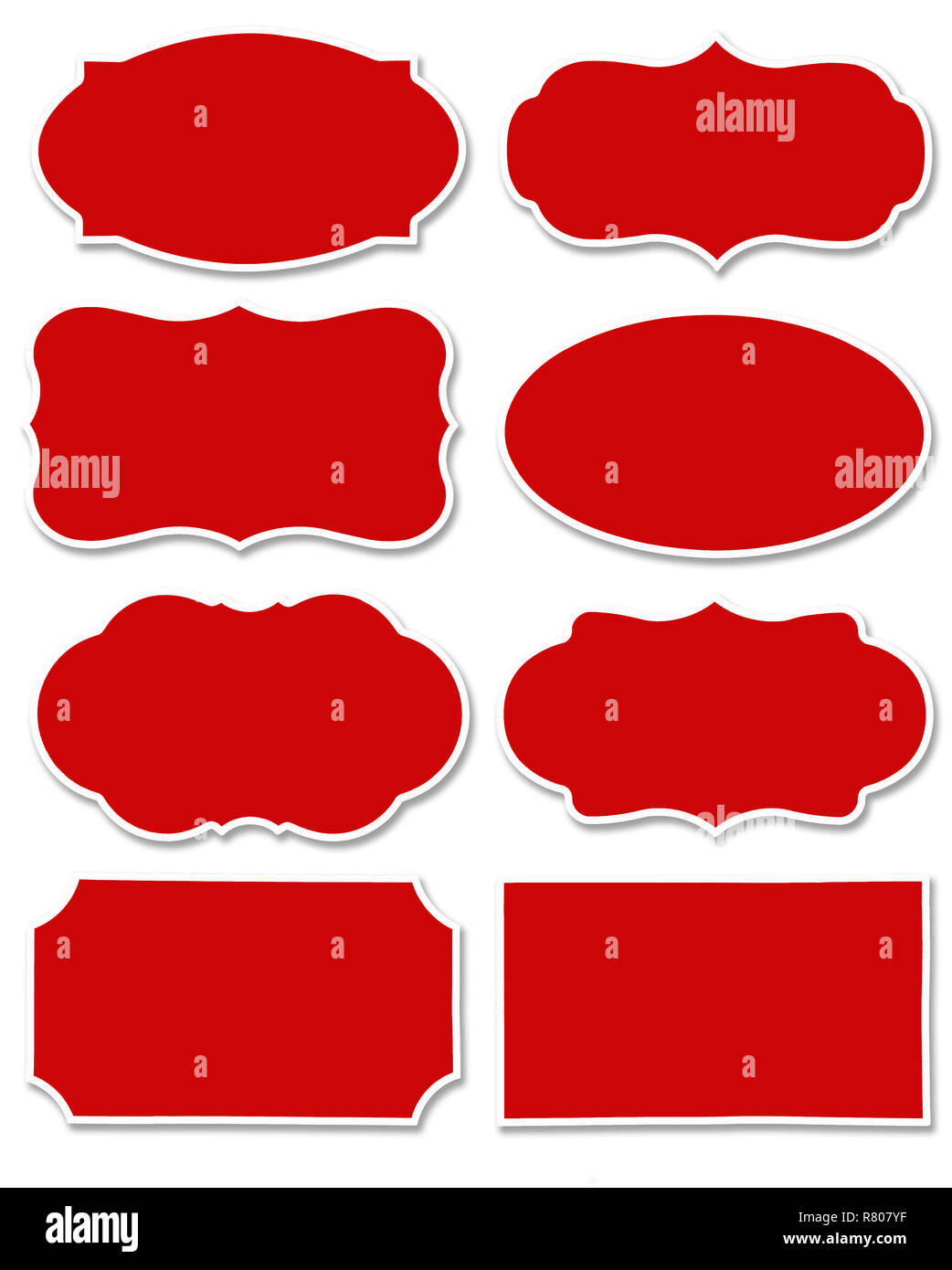 Bunte Reihe von verschiedenen Variablen und sprechblase wie eine Wolke auf leerem weißem Hintergrund. Sammlung von Black Label andere Form mit Kopie spa Stockfoto