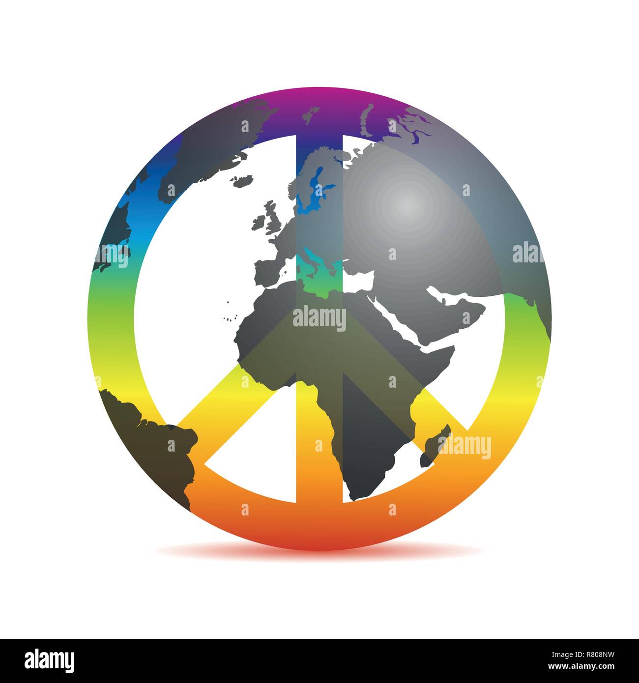 Universal Peace bunt Symbol mit Erde in Regenbogenfarben Vektor-illustration EPS 10. Stock Vektor