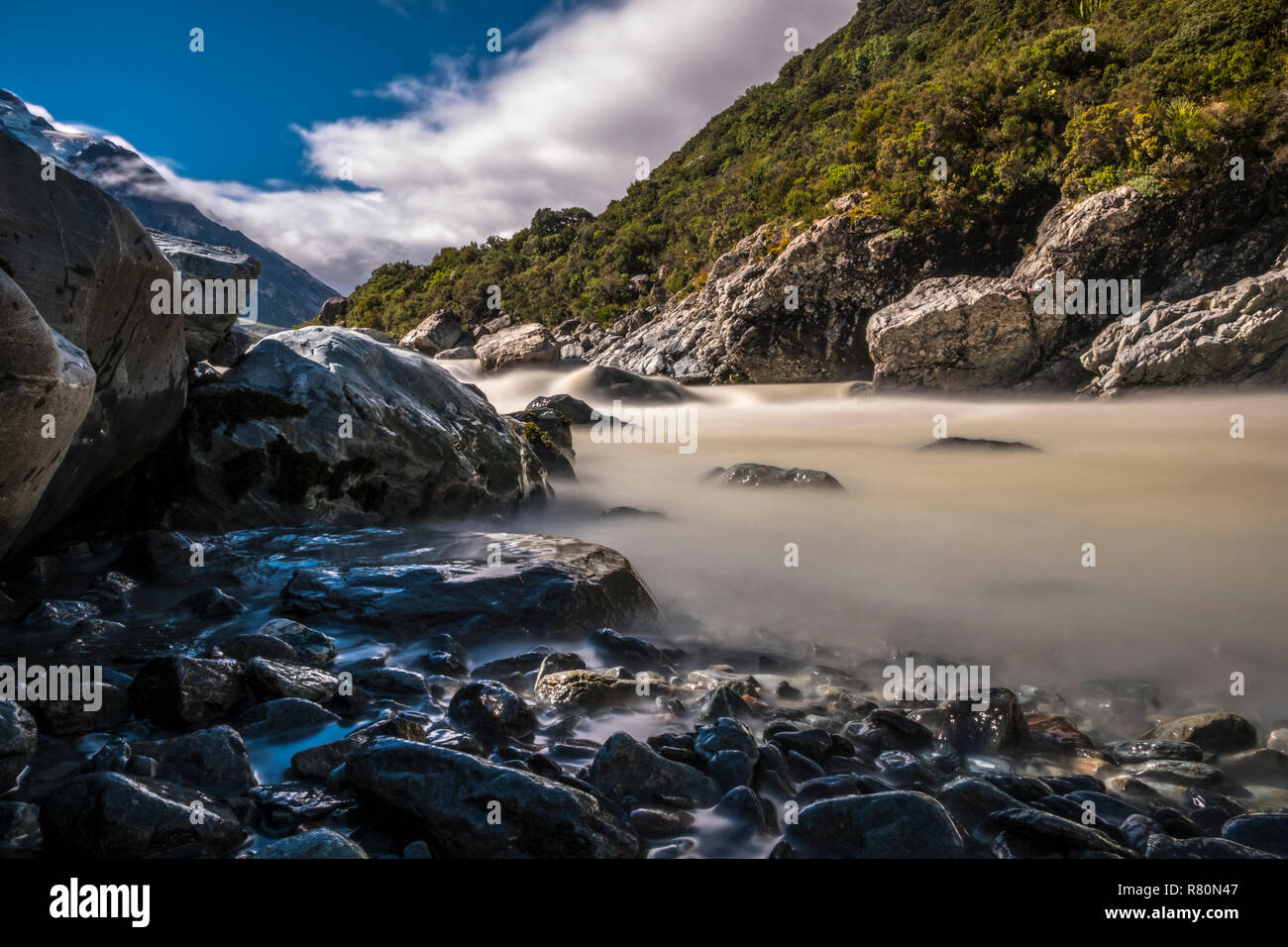 Hooker Valley Track. Tasman River Stockfoto