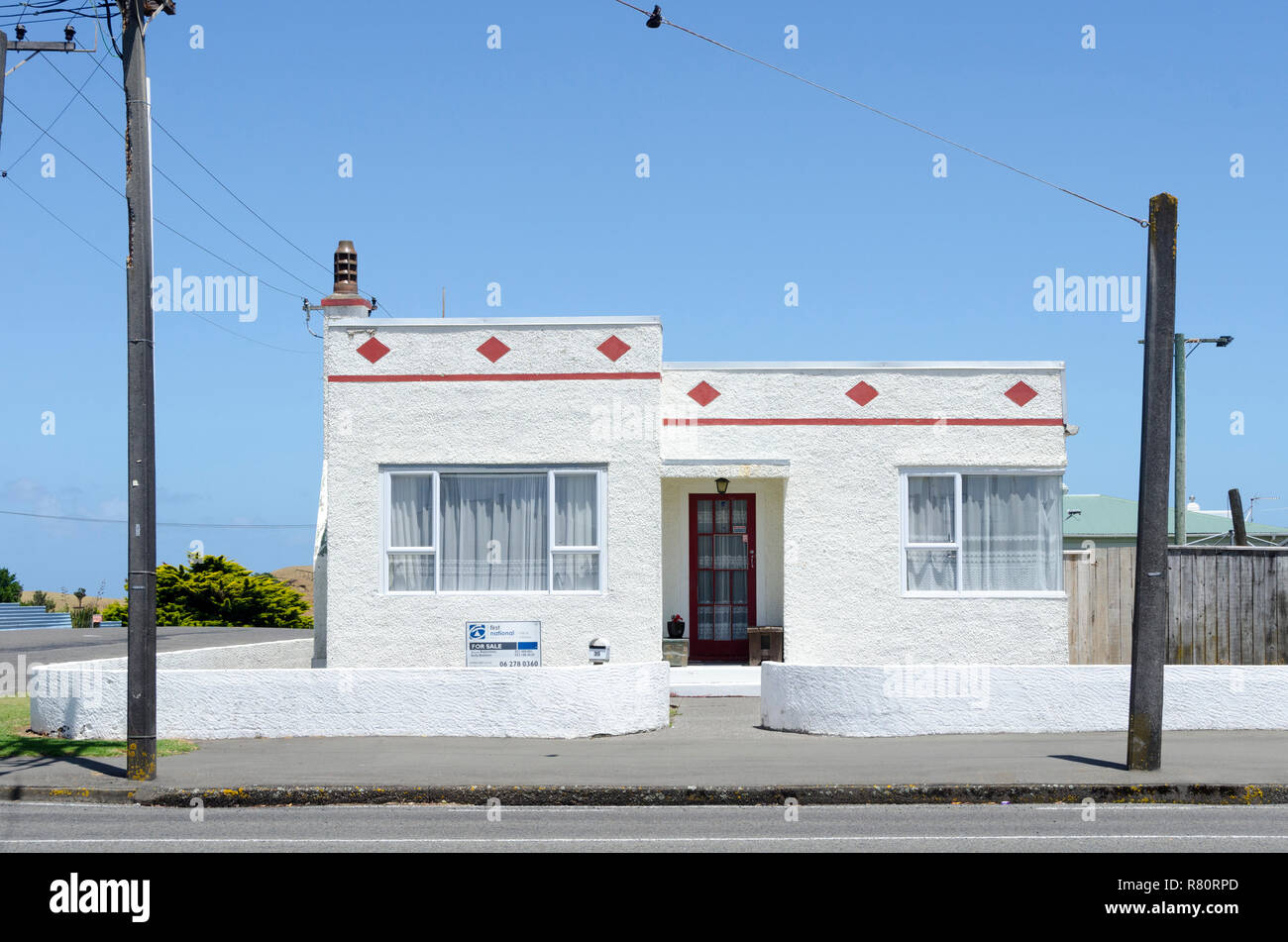 Art déco-bungalow, Patea, Taranaki, North Island, Neuseeland Stockfoto