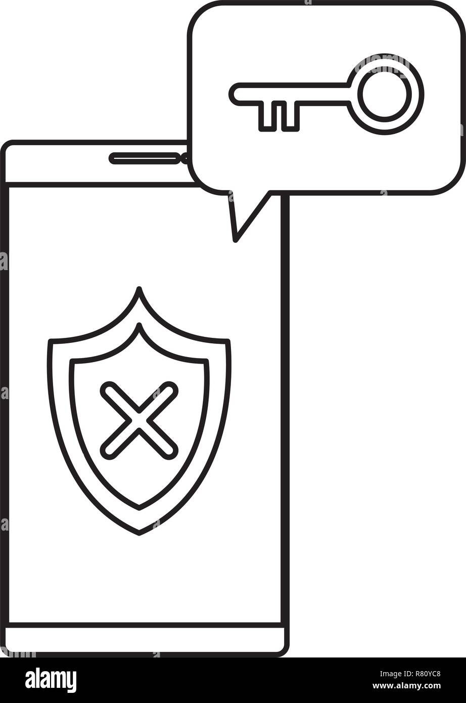 Smartphone mit Schild Sicherheit und Schlüssel Vector Illustration Design Stock Vektor