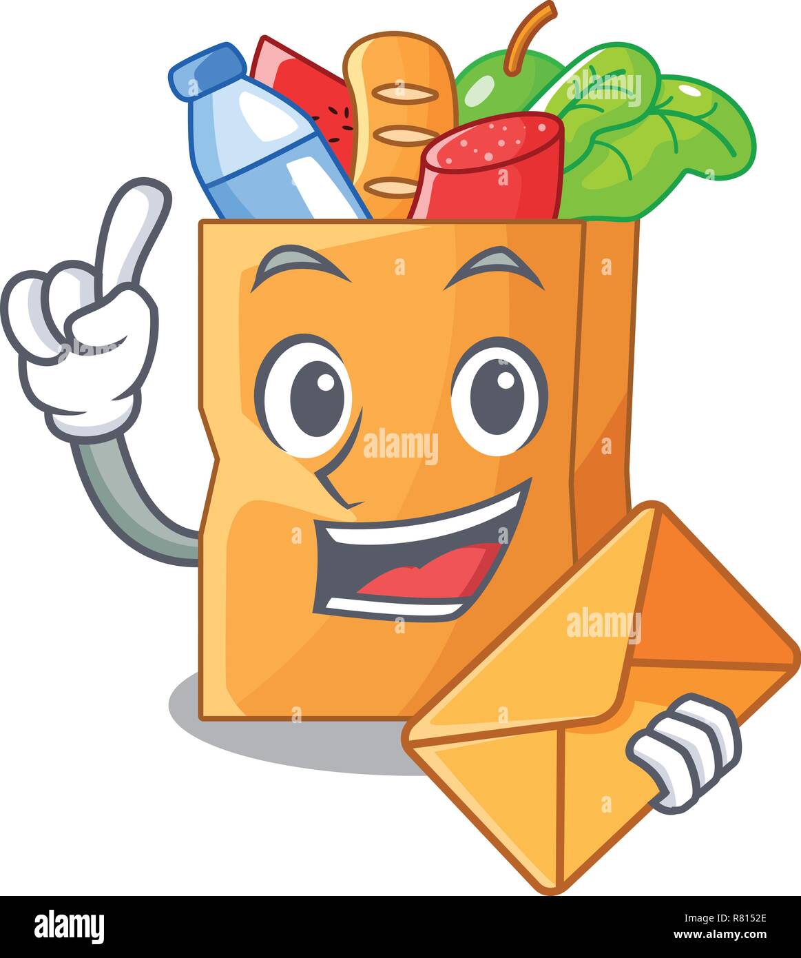 Mit Umschlag essen Beutel auf Maskottchen isoliert Stock Vektor