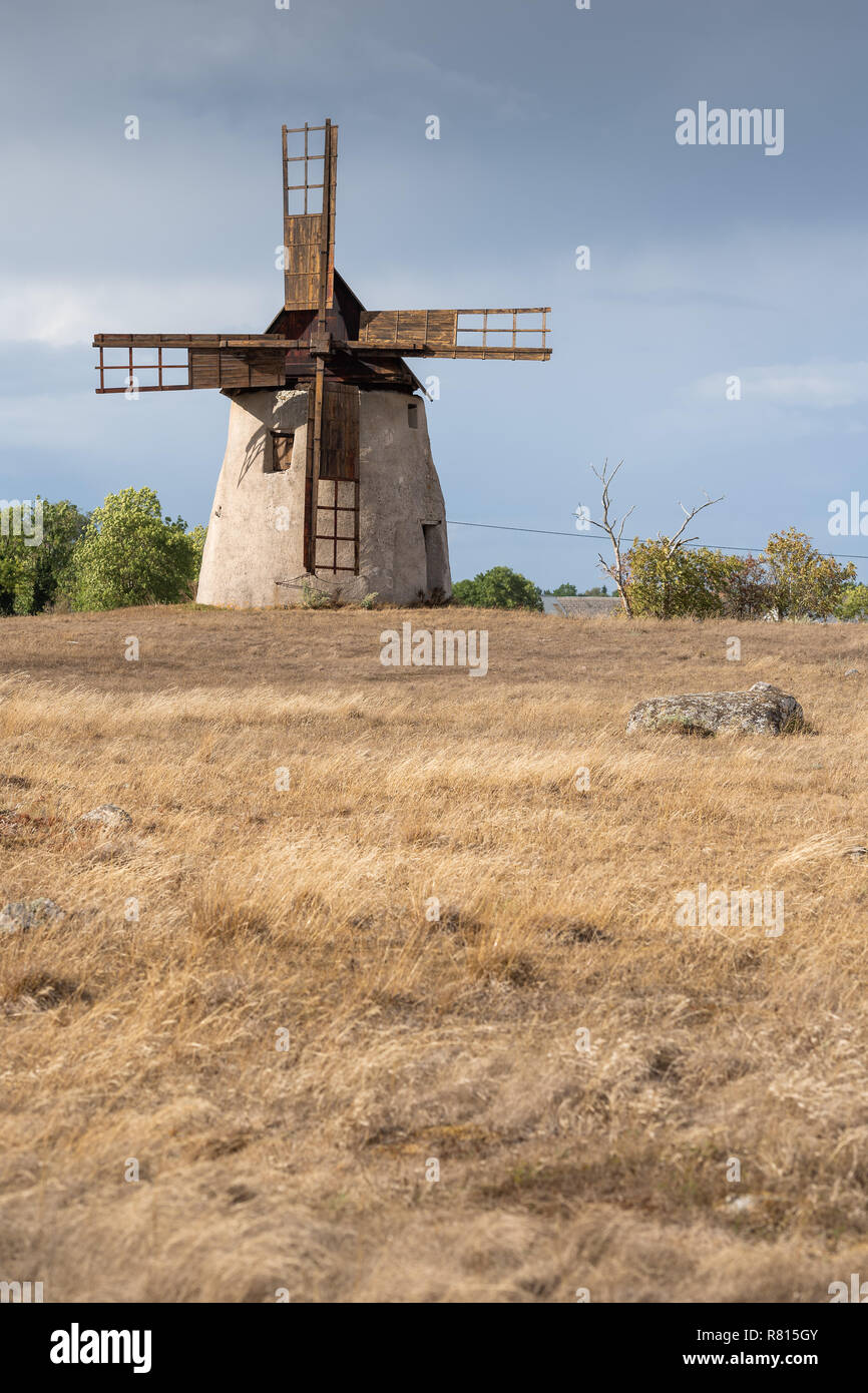 Windmühle in der Nähe von Ardre, Insel Gotland, Schweden Stockfoto