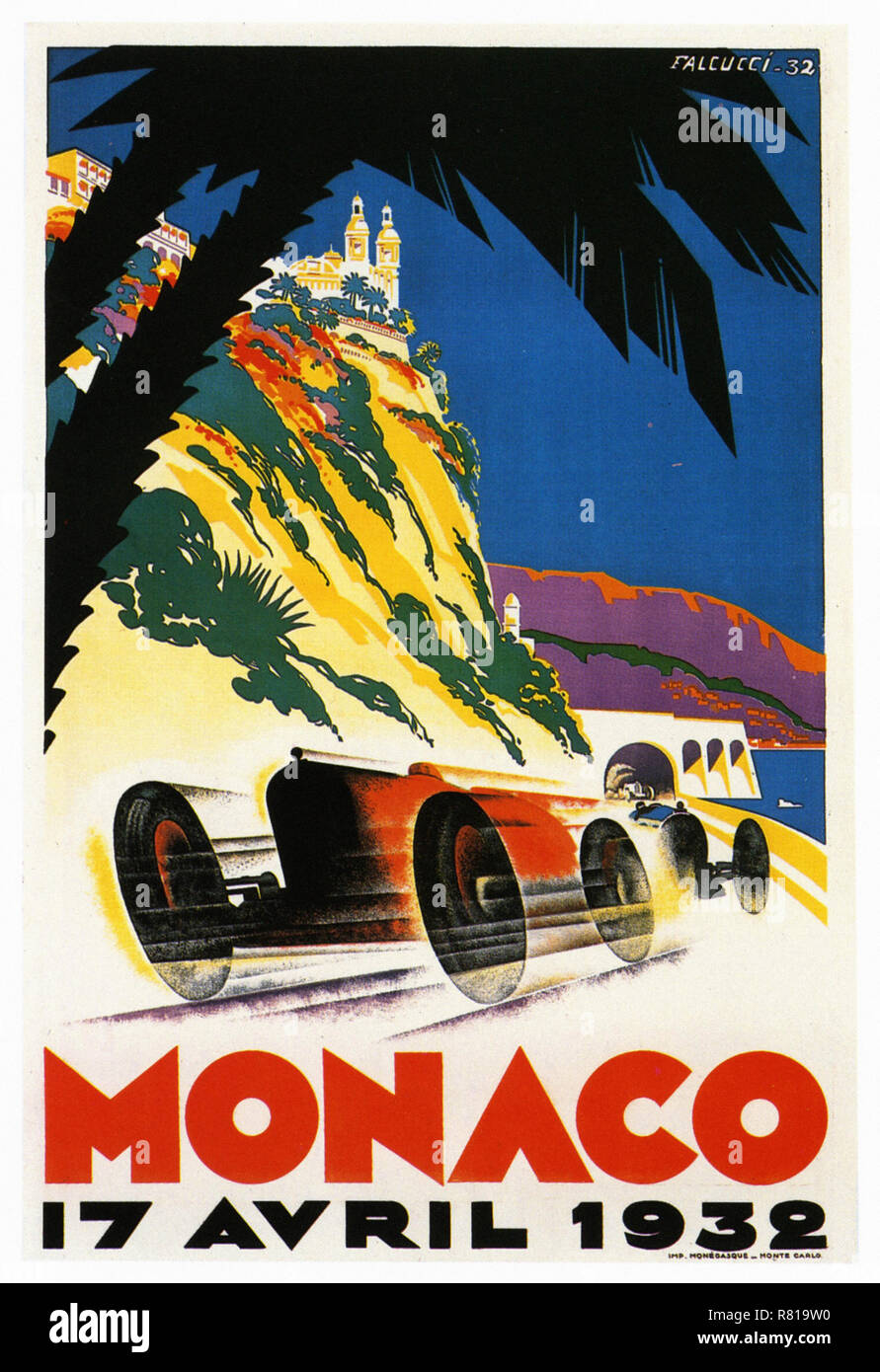Auto Rallye Monaco 1932 - Oldtimer Werbung Poster Stockfoto