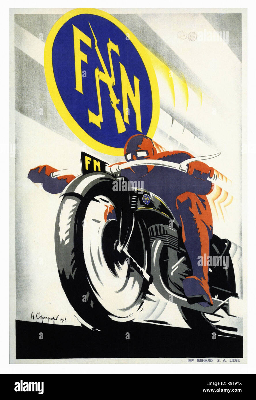 Fabrique Nationale Motorräder 1928 - der Oldtimer Werbung Poster Stockfoto