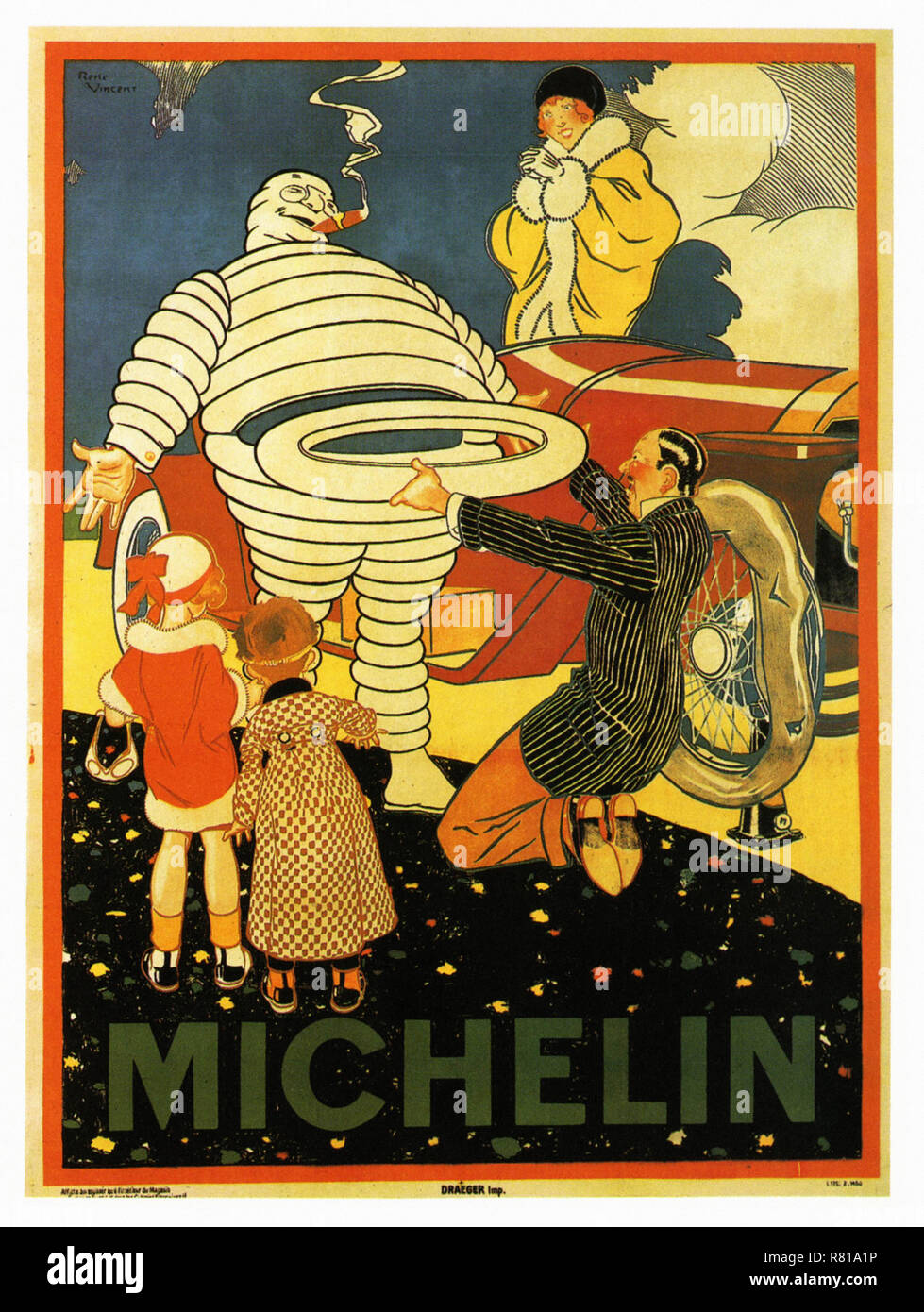 Michelin zur Rettung - der Oldtimer Werbung Poster Stockfoto
