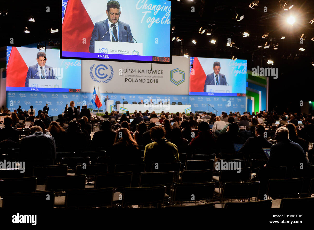 Die Delegierten werden gesehen, um die Teilnahme an der zweiten Teil der Hochrangigen Segment auf der COP 24 UN-Konferenz zum Klimawandel 2018 Stockfoto