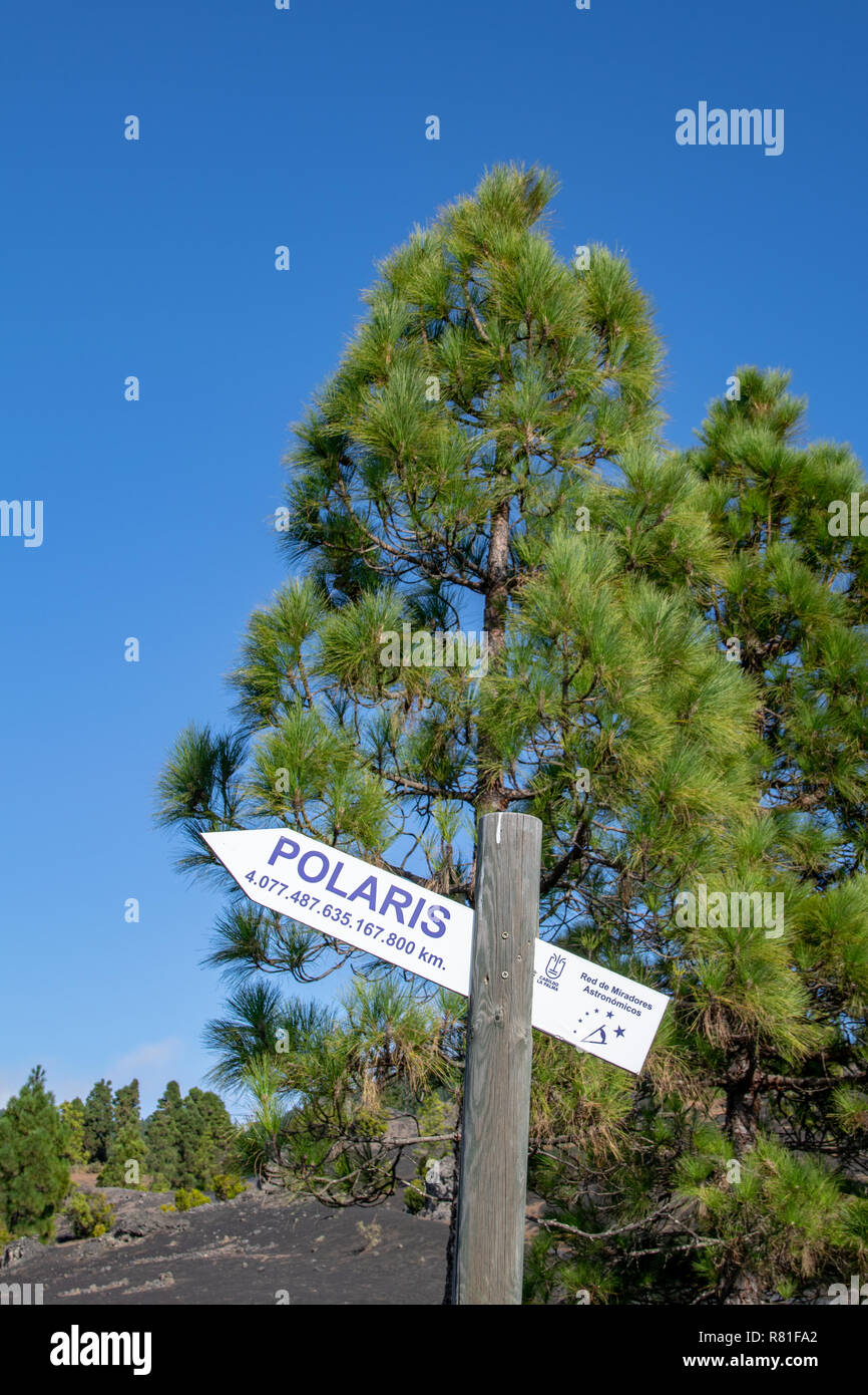 Astrologie Zeichen, die Richtung der Polaris Stern am Mirador del Llano del Jable, Insel La Palma, Kanaren, Spanien Stockfoto