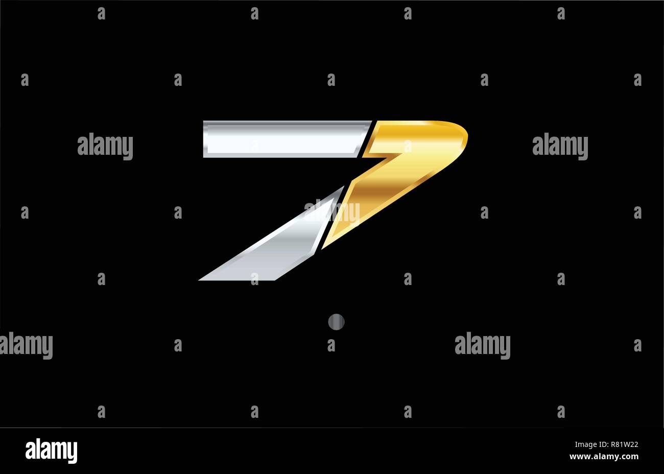 7 silber gold Anzahl logo mit goldenen Farbe. Stock Vektor