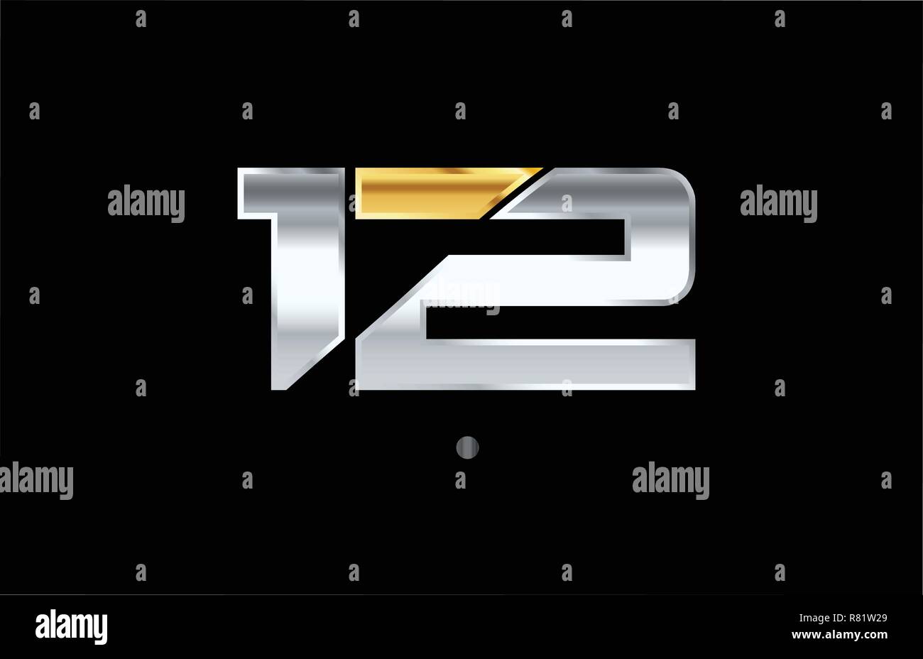 12 silber gold Anzahl logo mit goldenen Farbe. Stock Vektor