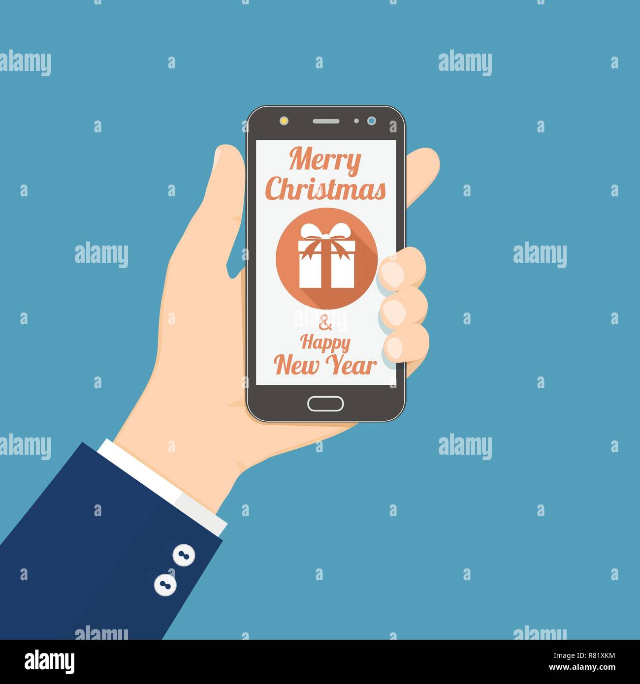 Hand mit Weihnachtsgeschenk Symbol auf dem Bildschirm smartphone Stock Vektor