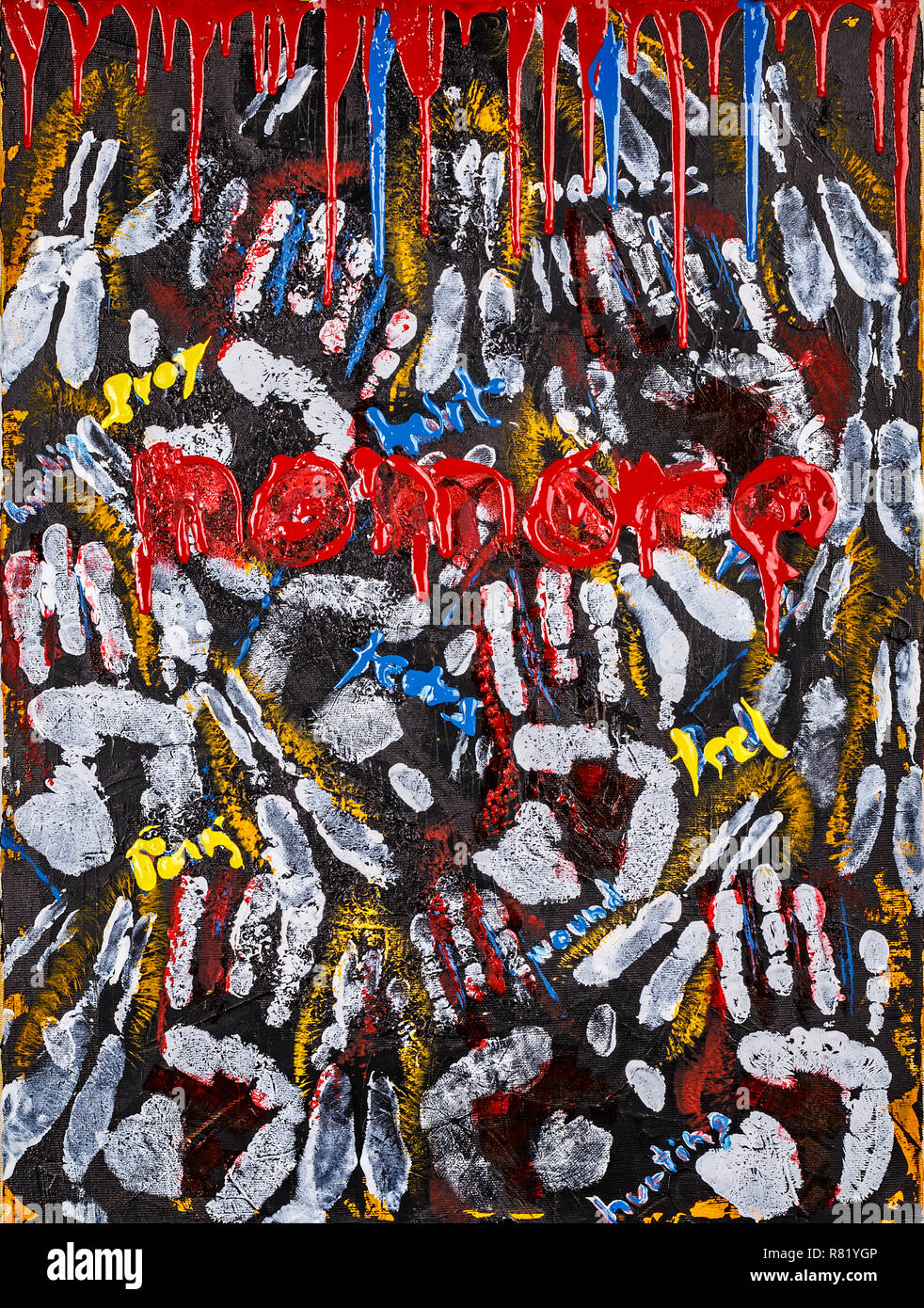 Acrylbild auf Leinwand im Hintergrund Stockfoto