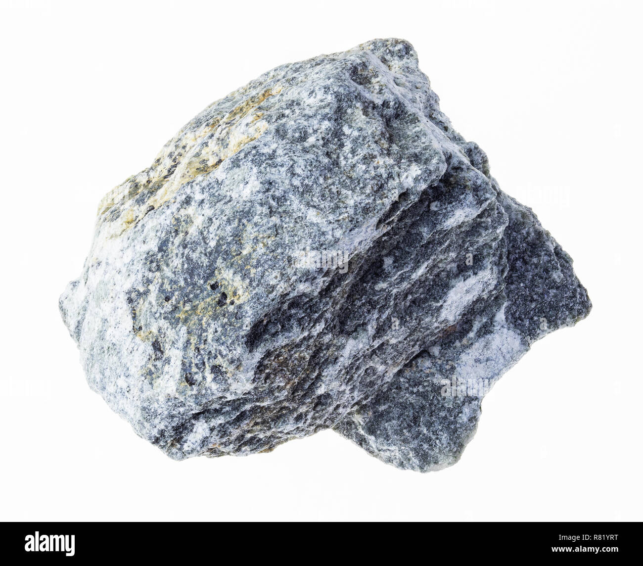 Makrofotografie von natürlichen Mineral aus geologische Sammlung - talkum - Schiefer (Speckstein) Stein auf weißem Hintergrund Stockfoto