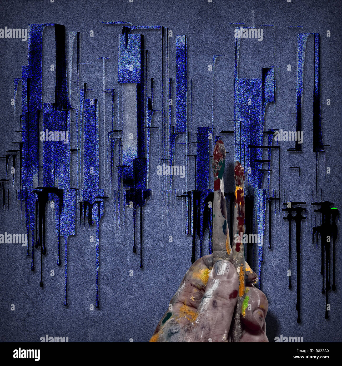 Stadt Abstract in im Stil der 50er mit Pop Touch. Hand der Maler Künstler Stockfoto