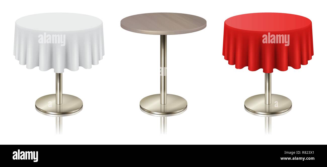Set Restaurant runde Tische mit Tischdecken und ohne Symbol isoliert Stock Vektor