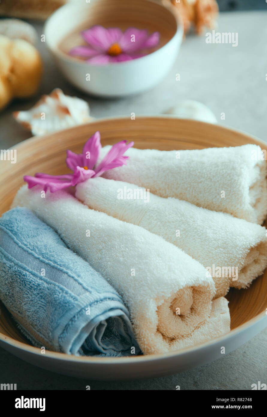 Wellness natürliches Konzept. Dayspa Kosmetik Produkte. Spa und Wellness. Stockfoto
