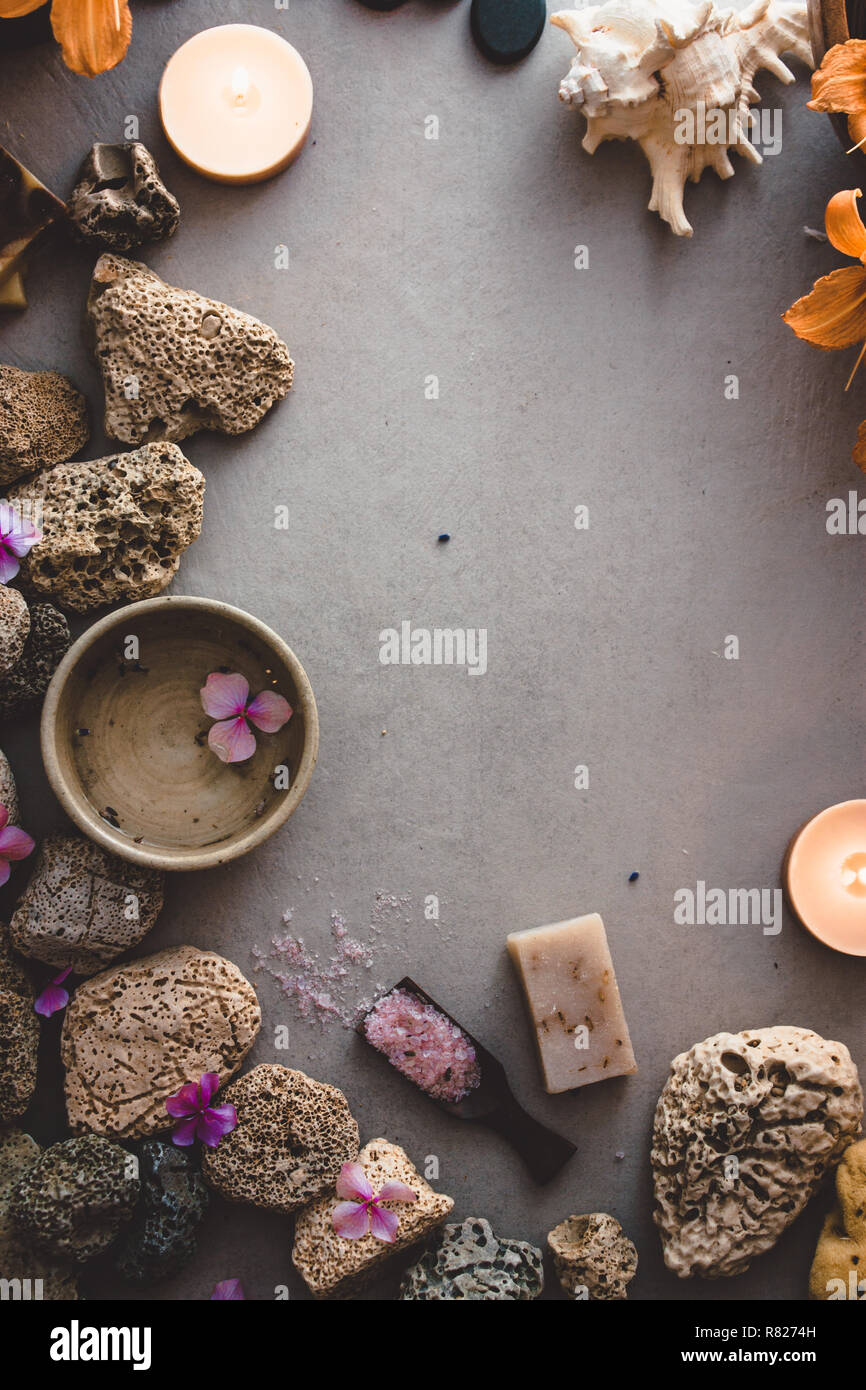Wellness natürliches Konzept. Dayspa Kosmetik Produkte. Spa und Wellness. Stockfoto