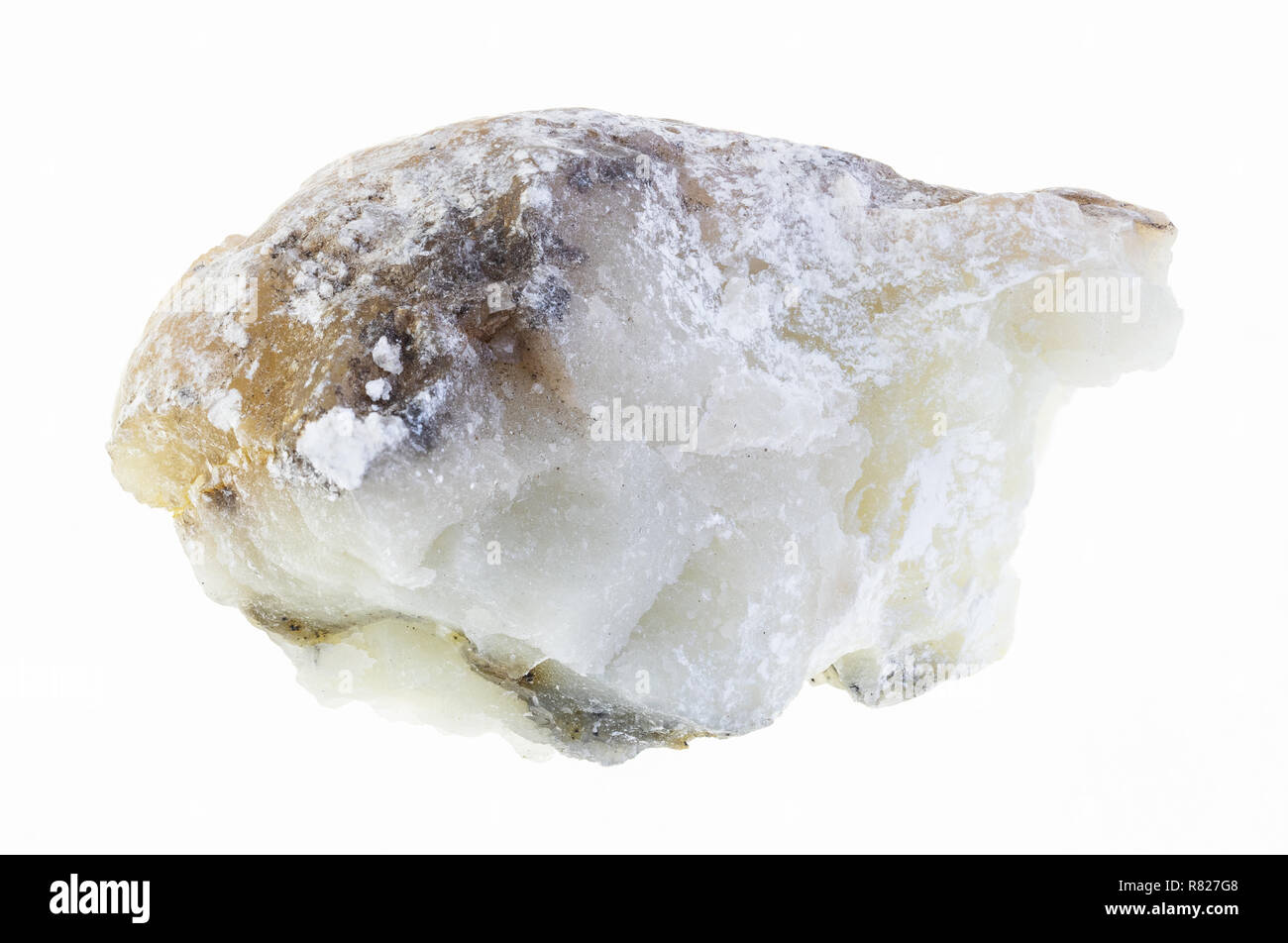 Makrofotografie von natürlichen Mineral aus geologische Sammlung - grobe Talkum Stein auf weißem Hintergrund Stockfoto